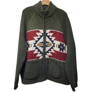 LUCKY BRAND Southwestern Full Zip Bomber Cardigan Sweater Wool Blend Men's XL